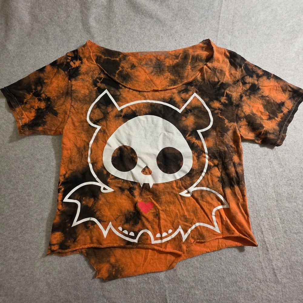 Skelanimals Diego Crop Top Women's Small‎ Orange Tie-Dye Graphic Tee Y2k Goth